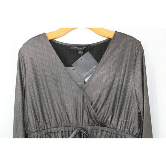 Marc New York Andrew Marc Womens Shimmery Grey Peplum Top L NWT Grunge Goth - Picture 2 of 5